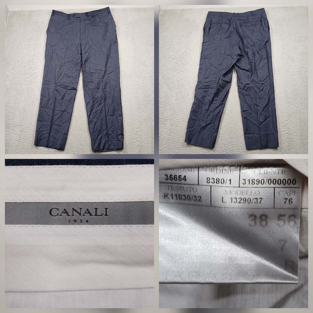 Canali Dress Pants Men's 38 Blue Plaid Wool Luxury Italy